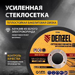 Диск отрезной по мет. Denzel 73762 d=125мм d(посад.)=22.2мм (угловые шлифмашины) (упак.:1шт)