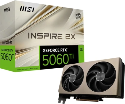 Видеокарта MSI PCI-E 5.0 RTX 5060 Ti 8G INSPIRE 2X OC NVIDIA GeForce RTX 5060TI 8Gb 128bit GDDR7 2617/28000 HDMIx1 DPx3 HDCP Ret