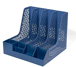 Лоток вертикальный Deli E9849 BLUE 4отд. сборный для бумаг 325x320x275мм синий пластик пластиковый пакет