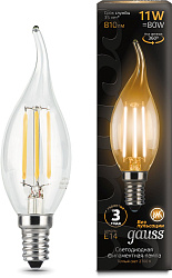 Лампа филам. Gauss Filament 11Вт цок.:E14 свеча 220B св.свеч.бел.теп. CF35 (упак.:1шт) (104801111)