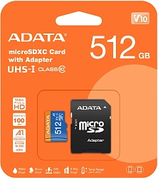 Флеш карта microSDXC 512GB A-Data AUSDX512GUICL10A1-RA1 Premier Pro + adapter