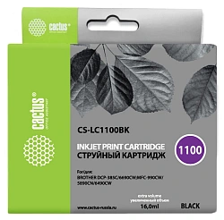 Картридж струйный Cactus CS-LC1100BK черный (16мл) для Brother DCP-385c/6690cw/MFC-990/5890/5895/6490 с чипом