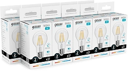 Лампа филам. Gauss Filament 7Вт цок.:E27 груша 220B св.свеч.бел.нейт. (упак.:10шт) (22227)