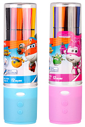 Фломастеры Deli EC150-12 Super Wings 12цв. пластиковая туба