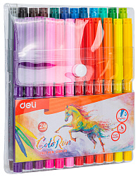 Фломастеры Deli EC10023 ColoRun Вентилируемый 24цв. пакет с европодвесом