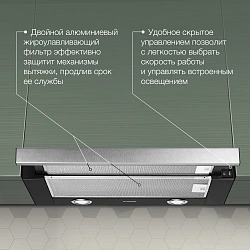 Вытяжка встраиваемая Hyundai HBH 6232 IX нержавеющая сталь/черный управление: кнопочное (1 мотор)