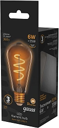 Лампа филам. Gauss Filament ST64 6Вт цок.:E27 эдисон 220B св.свеч.бел.теп. (упак.:10шт) (157802006)