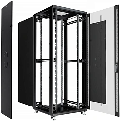 Шкаф серверный Cabeus (SH-05C-42U80/100-BK) напольный 42U 800x1000мм пер.дв.стекл металл 800кг черный 900мм 2055мм IP20 сталь