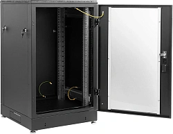 Шкаф коммутационный ЦМО (ШТК-М-24.6.8-1ААА-9005) напольный 24U 600x800мм пер.дв.стекл задн.дв.стал.лист 2 бок.пан. направл.под закл.гайки 600кг черный 655мм 180град.
