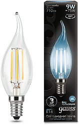 Лампа светодиодная Gauss Filament 9Вт цок.:E14 свеча 220B св.свеч.бел.нейт. CF35 (упак.:1шт) (104801209)