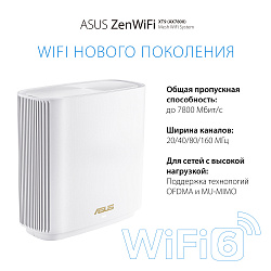Бесшовный Mesh роутер Asus ZenWiFi XT9 (W-2-PK) AX7800 10/100/1000/2500BASE-T белый (упак.:2шт)