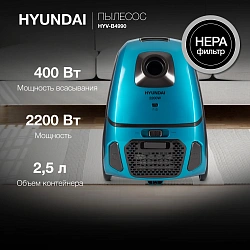Пылесос Hyundai HYV-B4990 2220Вт бирюзовый/черный (в компл.:1мешок)