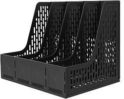 Лоток вертикальный Deli E9844 BLACK 4отд. сборный для бумаг 325x257x275мм черный пластик