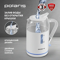 Чайник электрический Polaris PWK 1563CGL 1.5л. 2200Вт белый/серебристый корпус: пластик/стекло