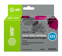 Картридж струйный Cactus CS-CZ111AE №655 пурпурный (14.6мл) для HP DJ IA 3525/5525/4525 с чипом
