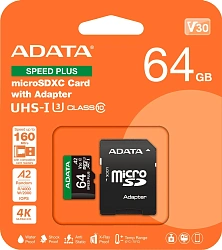 Флеш карта microSDXC 64GB A-Data UD64GUI3V30A2SP-RA1 Speed Plus + adapter