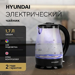 Чайник электрический Hyundai HYK-G2011 1.7л. 2200Вт черный корпус: стекло/пластик