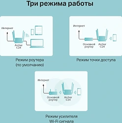 Роутер беспроводной TP-Link Archer C24 AC750 10/100BASE-TX белый