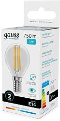 Лампа филам. Gauss Filament 12Вт цок.:E14 шар 220B св.свеч.бел.нейт. (упак.:10шт) (52122)