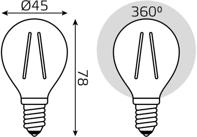 Лампа филам. Gauss Filament 9Вт цок.:E14 шар 220B 4100K св.свеч.бел.нейт. (упак.:10шт) (105801209)