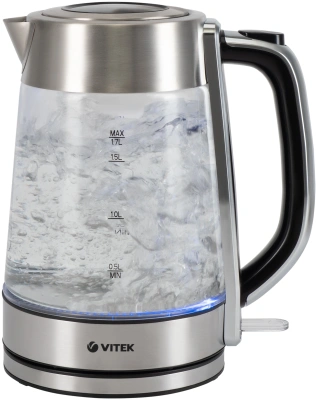 Чайник электрический Vitek VT-1184 1.7л. 2200Вт серебристый корпус: стекло/металл