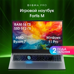 Ноутбук Digma Pro Fortis M Ryzen 7 5825U 16Gb SSD512Gb AMD Radeon Graphics 15.6" IPS FHD (1920x1080) Windows 11 Pro grey WiFi BT Cam 4250mAh (DN15R7-ADXW04)