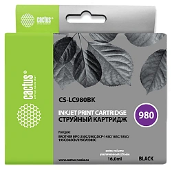 Картридж струйный Cactus CS-LC980BK черный (16мл) для Brother DCP-145C/165C/MFC-250C/290C с чипом
