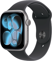 Смарт-часы Apple Watch Series 11 A3333 46мм OLED корп.серый космос Sport Band рем.черный разм.брасл.:M/L (MEV44AF/A)