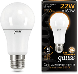 Лампа светодиодная Gauss A70 22Вт цок.:E27 груша 220B св.свеч.бел.теп. (упак.:1шт) (102502122)