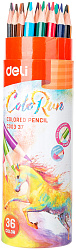 Карандаши цв. Deli EC00337 ColoRun трехгран. 36цв. карт.тубус