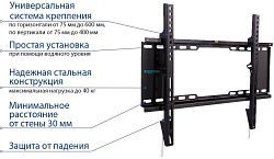 Кронштейн для телевизора Kromax IDEAL-101 черный 32"-90" макс.40кг настенный фиксированный