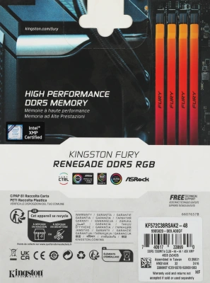 Память DDR5 2x24GB 7200MHz Kingston KF572C38RSAK2-48 Fury Renegade XMP RGB RTL Gaming PC5-57600 CL38 DIMM 288-pin 1.45В kit single rank с радиатором Ret