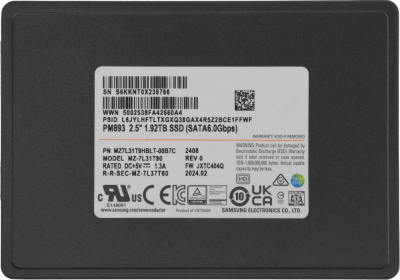 Накопитель SSD Samsung SATA-III 1.92TB MZ7L31T9HBLT-00B7C PM893 2.5" 1 DWPD