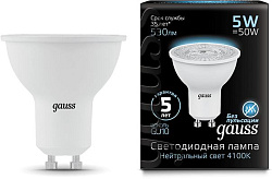 Лампа светодиодная Gauss Black 5Вт цок.:GU10 рефлек. 220B св.свеч.бел.нейт. MR16 (упак.:10шт) (101506205)