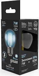 Лампа светодиодная Gauss Filament 7Вт цок.:E27 шар 220B св.свеч.бел.нейт. P45 (упак.:1шт) (105802207)