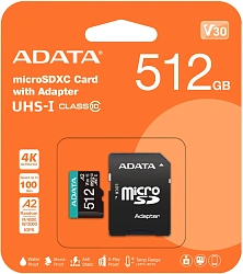 Флеш карта microSDXC 512GB A-Data AUSDX512GUI3V30SA2-RA1 Premier Pro + adapter