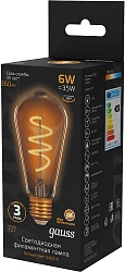 Лампа филам. Gauss Filament ST64 6Вт цок.:E27 эдисон 220B св.свеч.бел.теп. (упак.:10шт) (157802006)