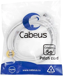 Патч-корд Cabeus PC-UTP-RJ45-CAT.5E-3M-WH U/UTP RJ-45 вил.-вилка RJ-45 кат.5E 3м белый ПВХ