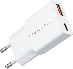 Сетевое зар./устр. Digma Pro DPW2A 20W 3A (PD+QC) USB-C/USB-A универсальное белый (DPW2A2GX11WH)