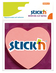 Блок самоклеящийся бумажный Stick`n 21448 70x70мм 50лист. 70г/м2 неон розовый вырубной "сердце" европодвес