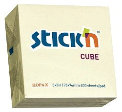 Блок самоклеящийся бумажный Stick`n 21072 76x76мм 400лист. 70г/м2 пастель желтый