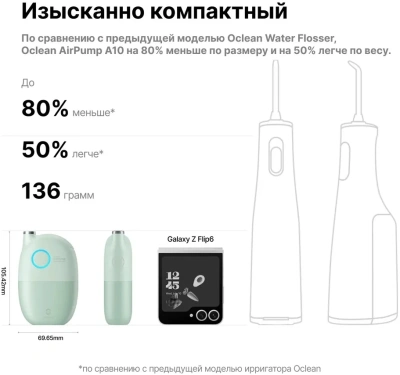 Ирригатор Oclean AirPump A10 W7602 2насад. зеленый