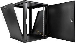 Шкаф коммутационный ЦМО ШРН-Эконом (ШРН-Э-12.350.1-9005) настенный 12U 600x350мм пер.дв.металл направл.под закл.гайки 85кг черный 300мм 15.39кг 180град. 608мм IP20 сталь