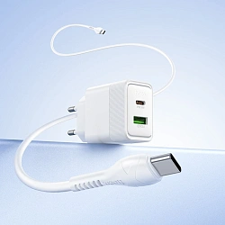 Сетевое зар./устр. Hoco CS112A Lounge PD30W+QC3.0 with cable 30W (PD+QC) белый (80417)