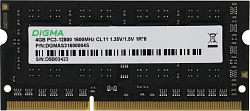 Память DDR3 4GB 1600MHz Digma DGMAS31600004S RTL PC3-12800 CL11 SO-DIMM 204-pin 1.35В single rank Ret