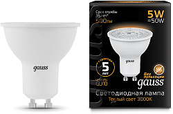 Лампа светодиодная Gauss Black 5Вт цок.:GU10 рефлек. 220B св.свеч.бел.теп. MR16 (упак.:10шт) (101506105)