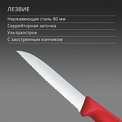 Нож кухонный Victorinox Swiss Classic (6.7431.C1) стальной для овощей лезв.80мм серрейт. заточка красный