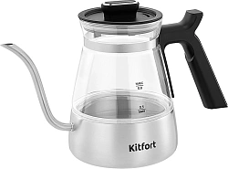 Чайник электрический Kitfort КТ-8707 0.8л. 1300Вт нержавеющая сталь/черный корпус: Металл/стекло/пластик