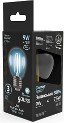 Лампа филам. Gauss Filament 9Вт цок.:E27 шар 220B св.свеч.бел.нейт. P45 (упак.:1шт) (105802209)