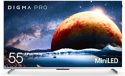 Телевизор QLED Digma Pro 55" Mini LED 55Q Google TV Frameless серебристый 4K Ultra HD 144Hz MEMC DVB-T DVB-T2 DVB-C DVB-S DVB-S2 USB WiFi Smart TV
